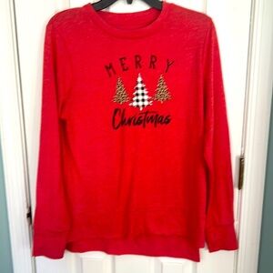 Holiday Time Red Christmas Tree Hi/Lo Relaxed L/S Tee Top